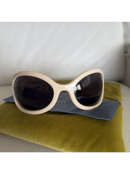 NEW GUCCI White Brown Unisex Angular Mask 1381 Chunky Bold Gg1381S Sunglasses